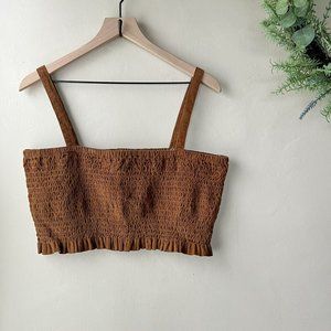American Eagle Rustic Brown Corduroy Smocked Crop Top